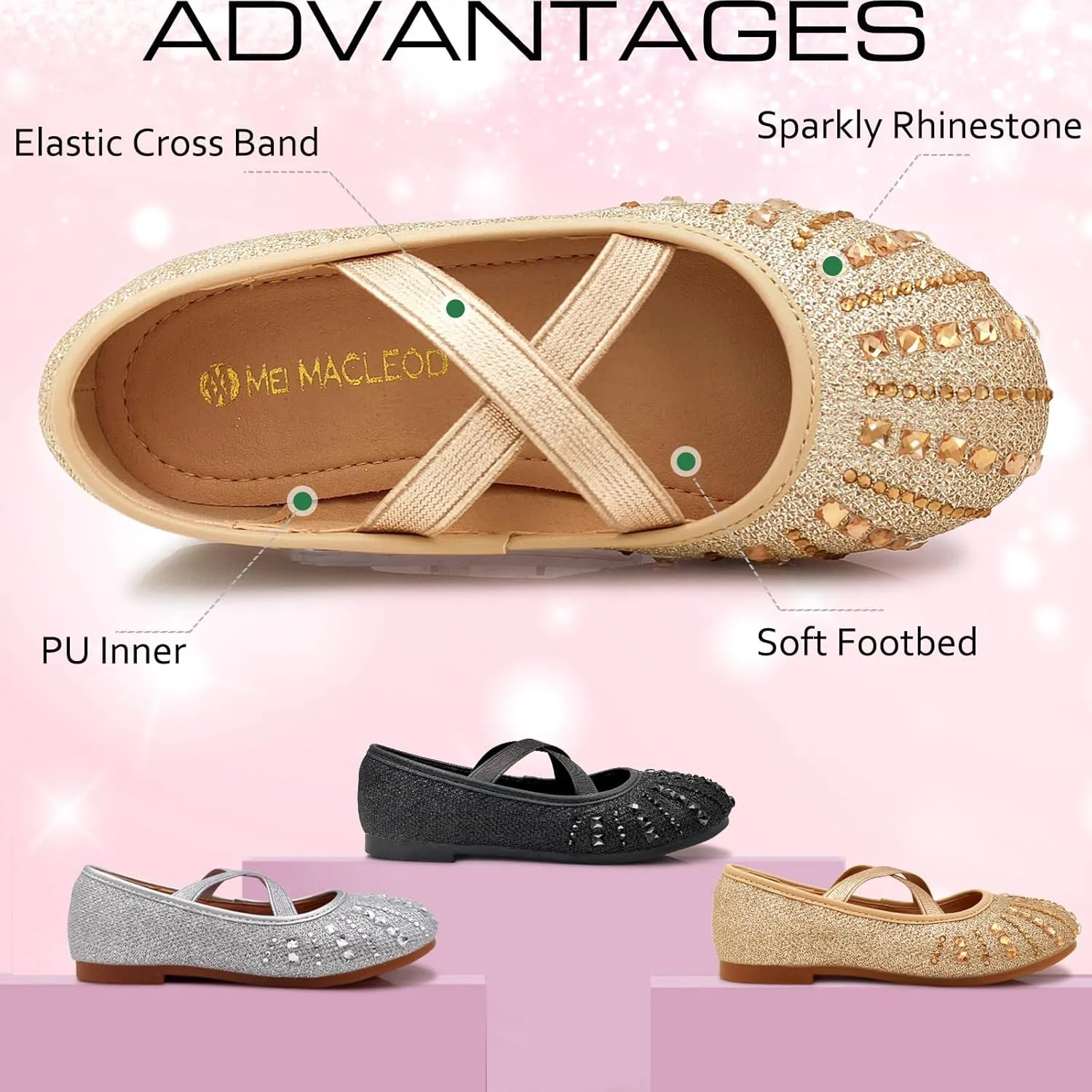 Mei MACLEOD Girl's Mary Jane Shoes Ballerina Shoes, Princess Dress Shoes for Party Wedding