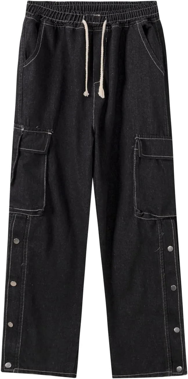 Men Straight Leg Jeans Relaxed Fit Work Pants Jeans with Cargo Pockets
