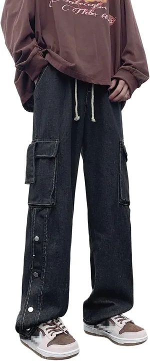 Men Straight Leg Jeans Relaxed Fit Work Pants Jeans with Cargo Pockets