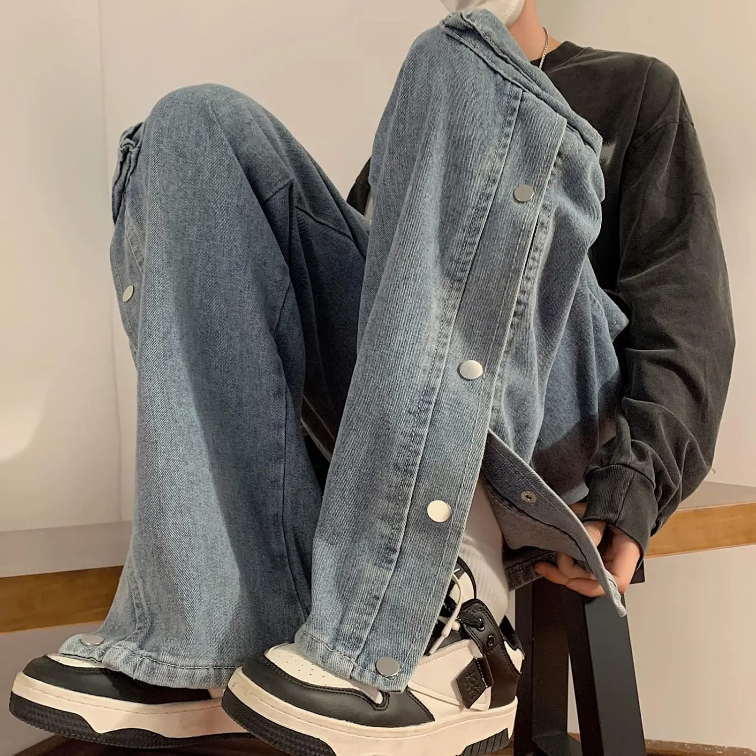 Men Straight Leg Jeans Relaxed Fit Work Pants Jeans with Cargo Pockets