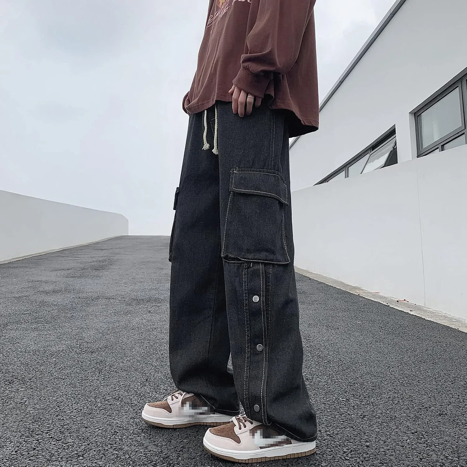 Men Straight Leg Jeans Relaxed Fit Work Pants Jeans with Cargo Pockets