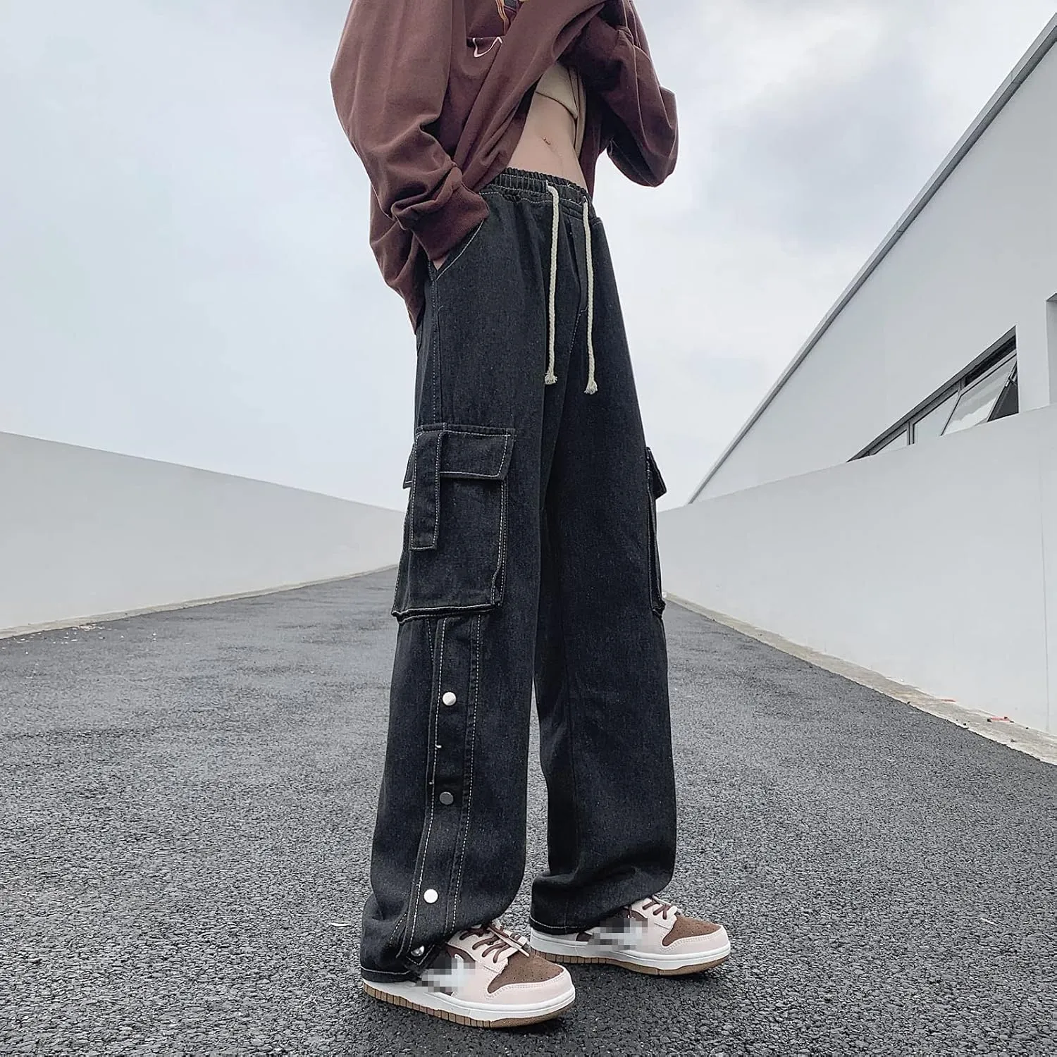 Men Straight Leg Jeans Relaxed Fit Work Pants Jeans with Cargo Pockets