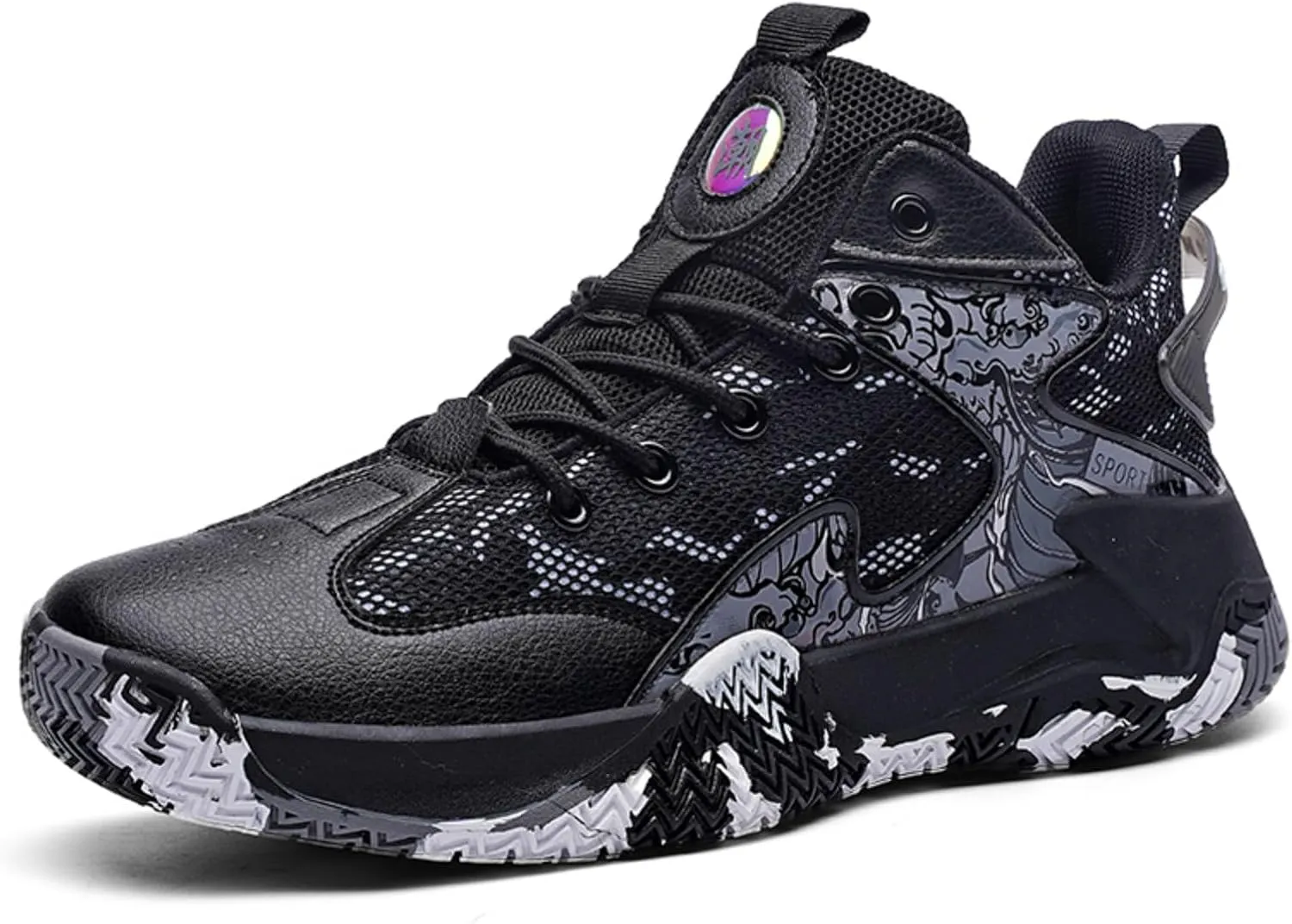 Mens Breathable Mesh Lace Up Basketball Shoes Fashion High-Top Non-Slip Sneakers Casual Gym Sports Tennis Jogging Shoes