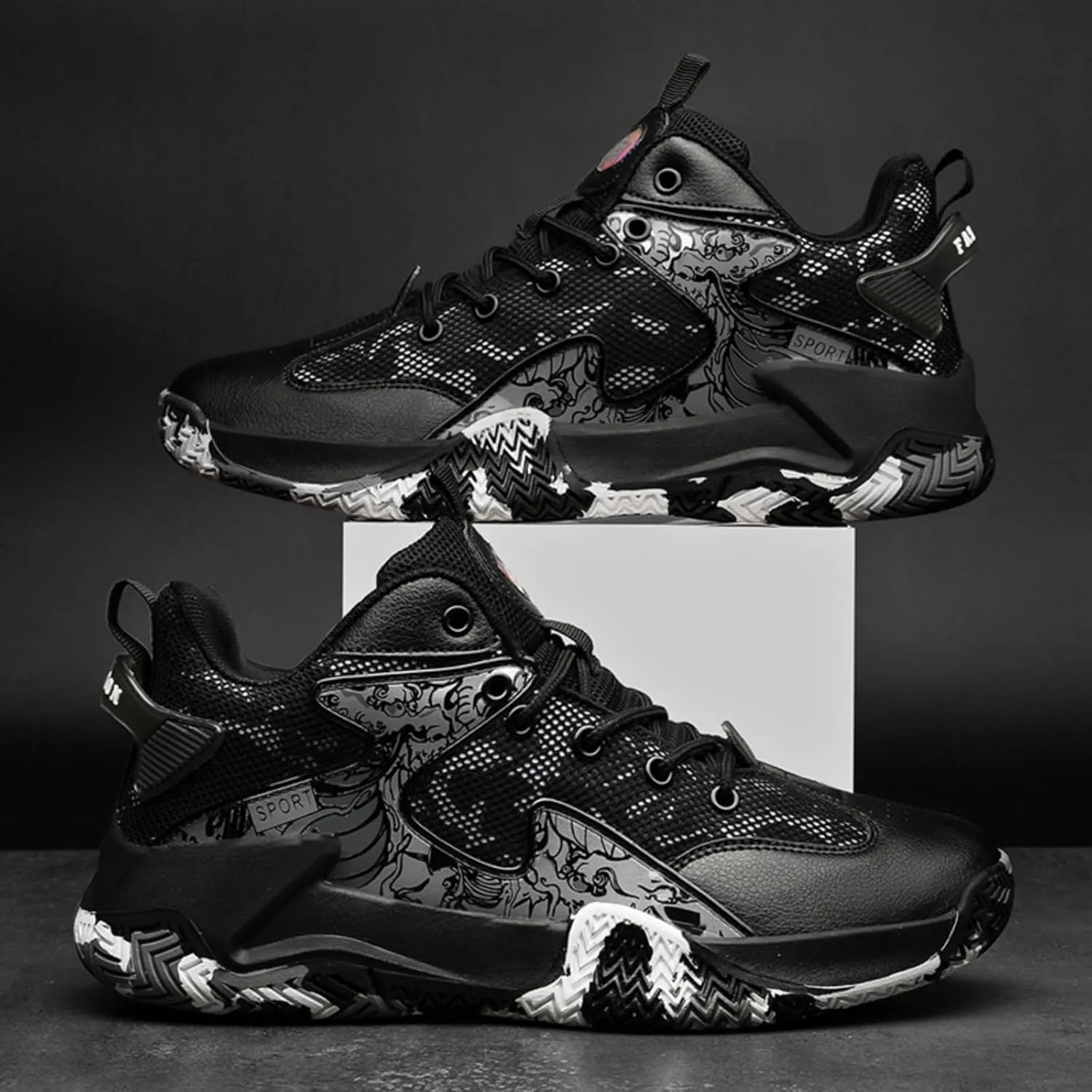 Mens Breathable Mesh Lace Up Basketball Shoes Fashion High-Top Non-Slip Sneakers Casual Gym Sports Tennis Jogging Shoes