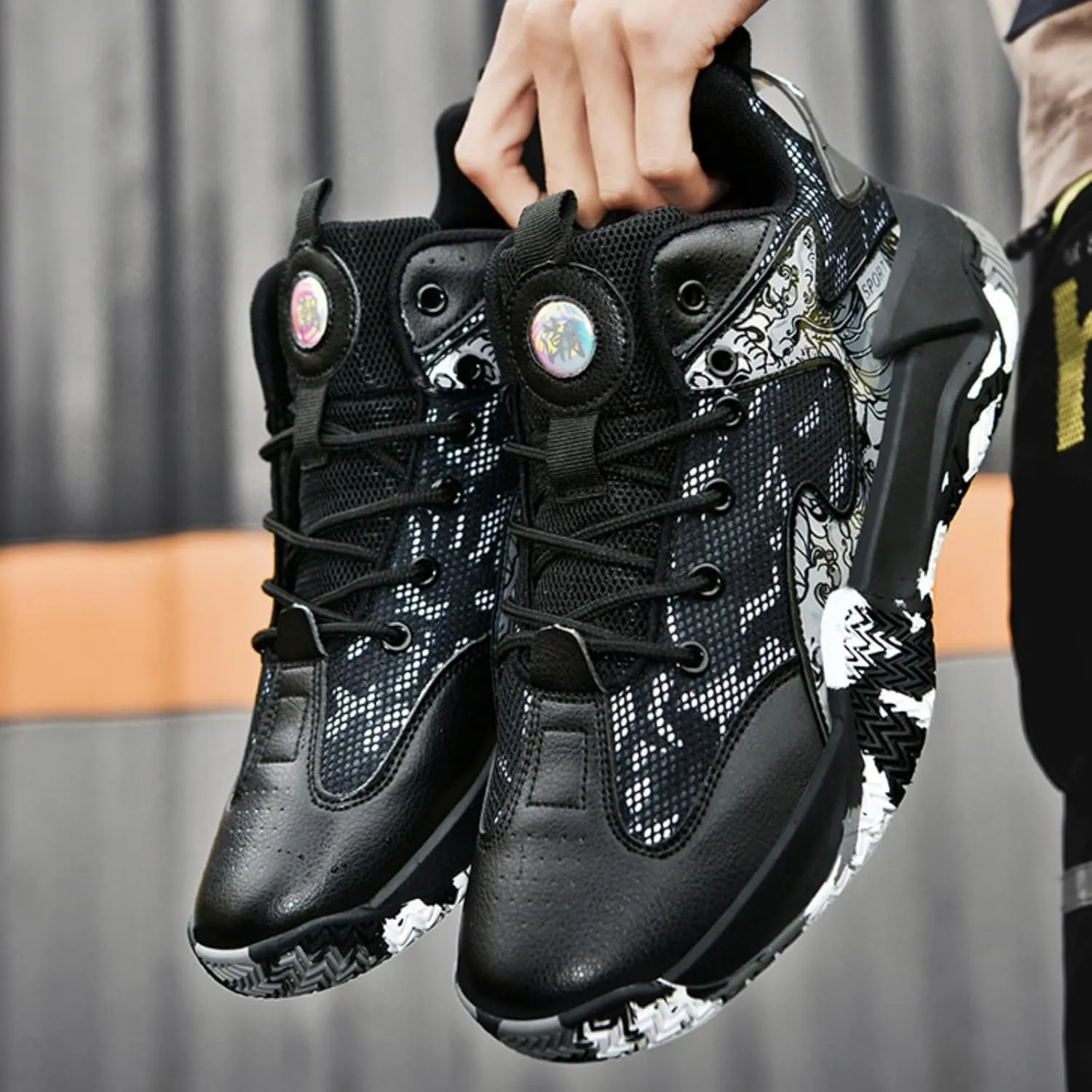 Mens Breathable Mesh Lace Up Basketball Shoes Fashion High-Top Non-Slip Sneakers Casual Gym Sports Tennis Jogging Shoes