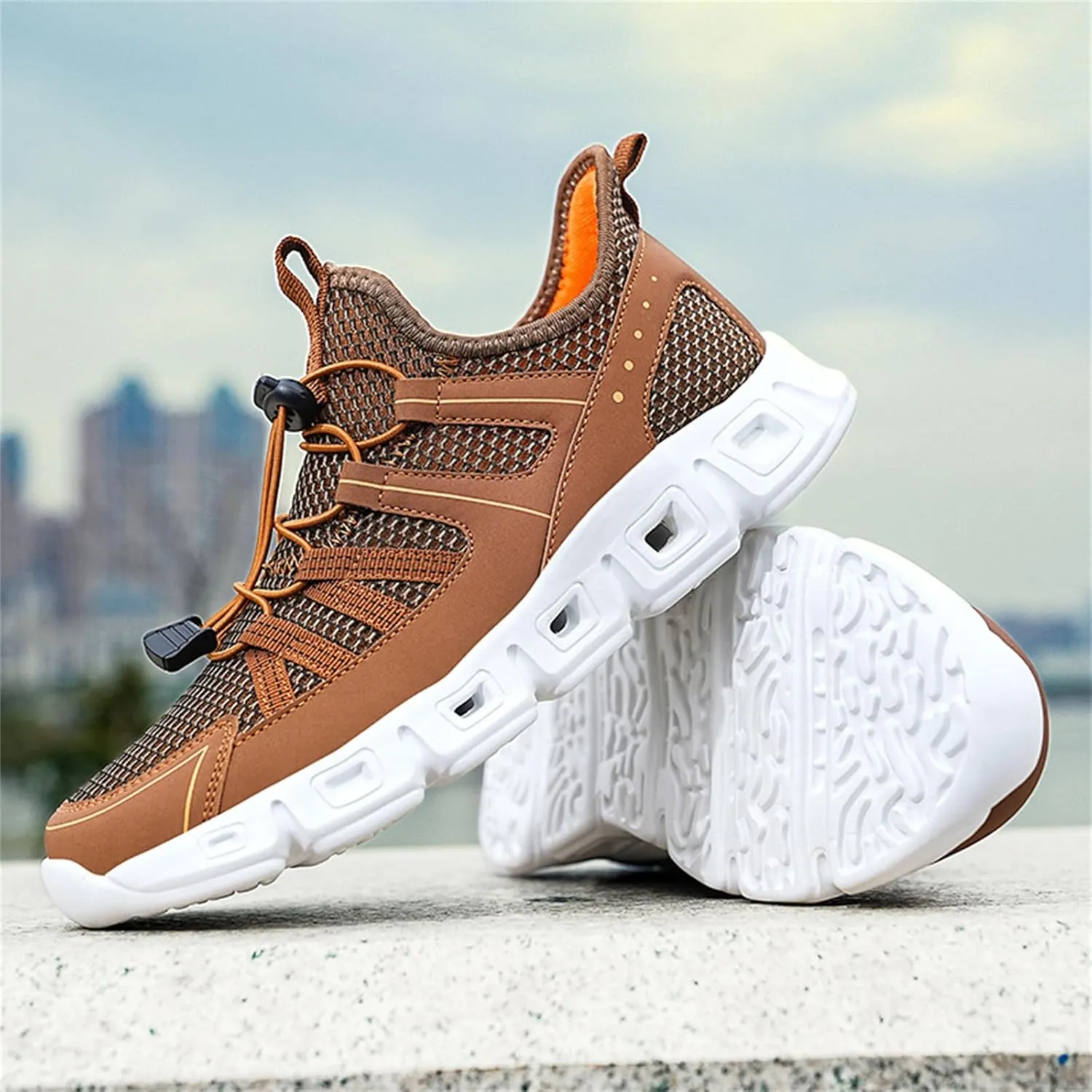 Mens Breathable Mesh Slip-On Fashion Sneakers with Elastic Band Lightweight Soft Sole Trail Running Shoes Walking Sports Shoes