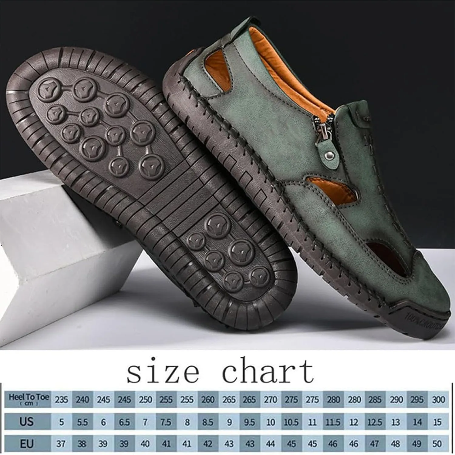 Mens Closed Toe Leather Sandals For Men Breathable Summer Shoes Outdoor Casual beach sandals for men Side Zipper Hand-Sewn Shoes