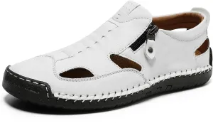 Mens Closed Toe Leather Sandals For Men Breathable Summer Shoes Outdoor Casual beach sandals for men Side Zipper Hand-Sewn Shoes