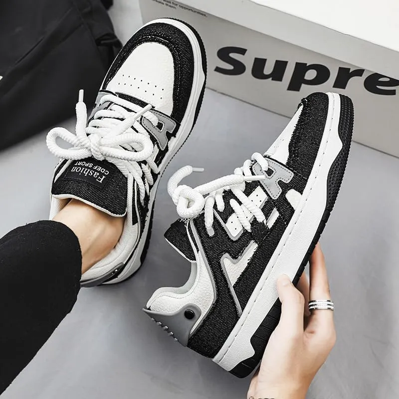 Men's Fashion Street Style Thick Soled Skateboard Shoes, Comfortable Non-Slip Durable Lace-up Sneakers, Suitable for Men's Outdoor Activities for All Seasons Shoes Size 6.5-10