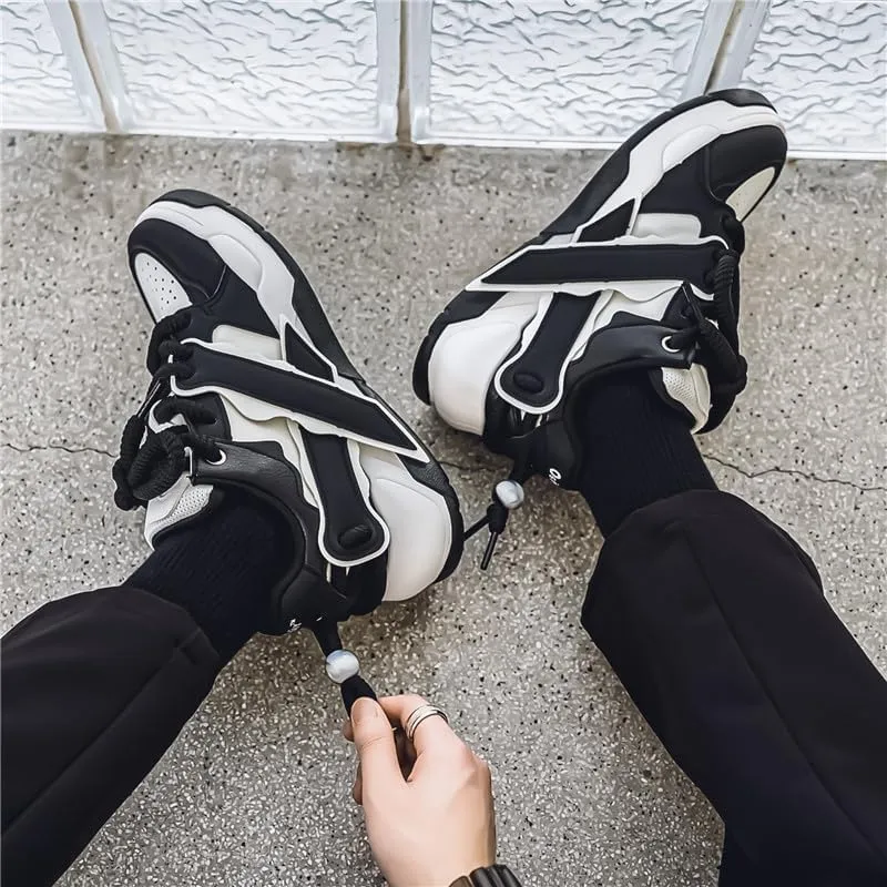 Men's Fashion Street Style Thick Soled Skateboard Shoes, Comfortable Non-Slip Durable Lace-up Sneakers, Suitable for Men's Outdoor Activities for All Seasons Shoes Size 6.5-10