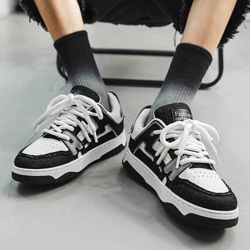 Men's Fashion Street Style Thick Soled Skateboard Shoes, Comfortable Non-Slip Durable Lace-up Sneakers, Suitable for Men's Outdoor Activities for All Seasons Shoes Size 6.5-10
