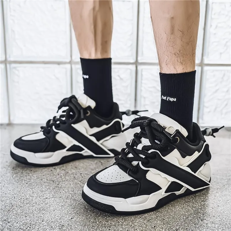 Men's Fashion Street Style Thick Soled Skateboard Shoes, Comfortable Non-Slip Durable Lace-up Sneakers, Suitable for Men's Outdoor Activities for All Seasons Shoes Size 6.5-10
