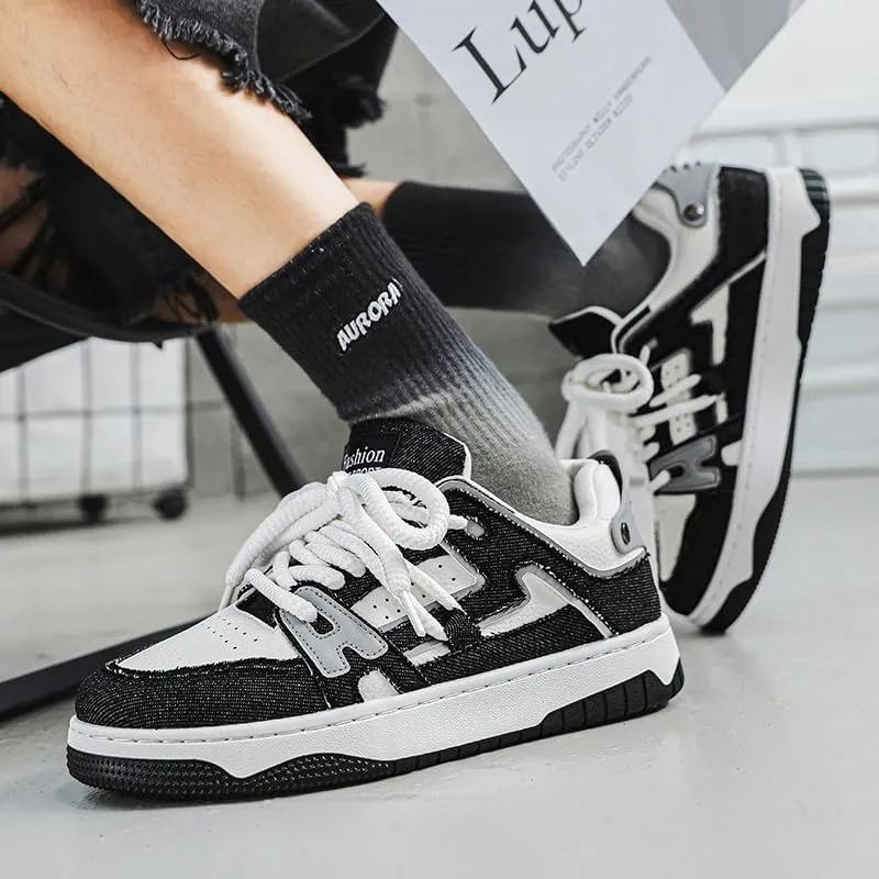 Men's Fashion Street Style Thick Soled Skateboard Shoes, Comfortable Non-Slip Durable Lace-up Sneakers, Suitable for Men's Outdoor Activities for All Seasons Shoes Size 6.5-10