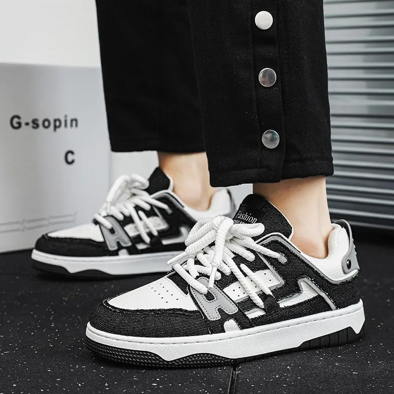 Men's Fashion Street Style Thick Soled Skateboard Shoes, Comfortable Non-Slip Durable Lace-up Sneakers, Suitable for Men's Outdoor Activities for All Seasons Shoes Size 6.5-10