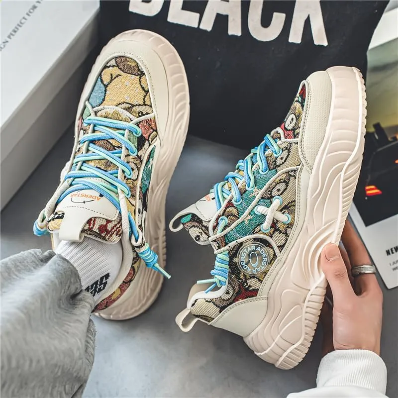 Men's Fashionable Thick Soled Skateboard Shoes Casual Walking Shoes Comfy Non Slip Durable Suitable for Outdoor Campus Walking