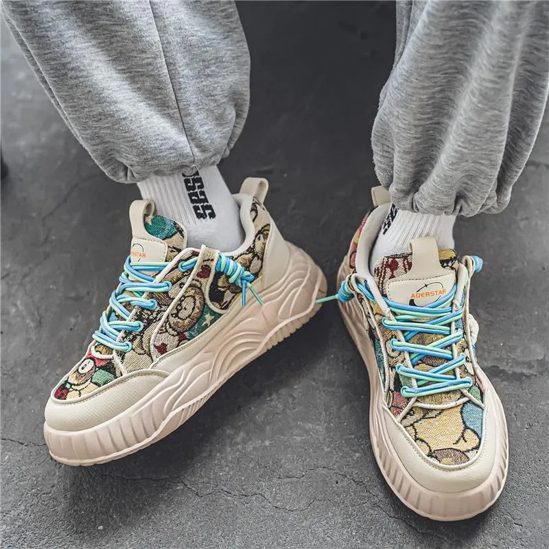 Men's Fashionable Thick Soled Skateboard Shoes Casual Walking Shoes Comfy Non Slip Durable Suitable for Outdoor Campus Walking