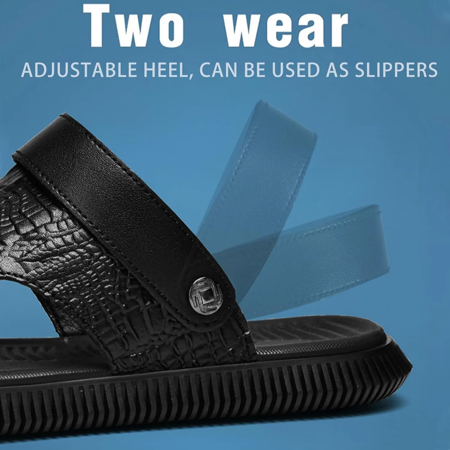 Men's Genuine Leather Fashion Sandals Classic Printing Open Toe Slingback Straps Slip-On Beach Flat Sandals Non-Slip Soft Comfortable Slide Sandals