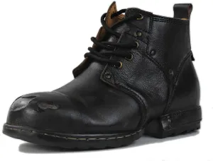 Men's Grippy Black Iron Piece Toe-tipped Design Chukka Boots Lace-up Motorcycle Casual Leather Dress Ankle Boot for Men Fashion 6015-3-A-R