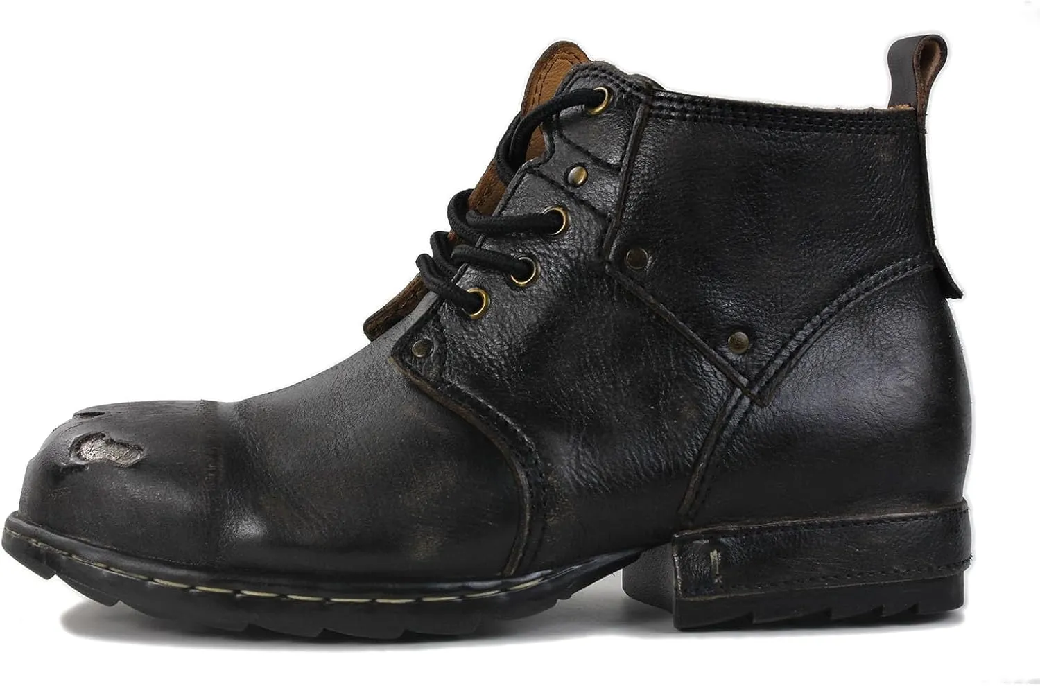 Men's Grippy Black Iron Piece Toe-tipped Design Chukka Boots Lace-up Motorcycle Casual Leather Dress Ankle Boot for Men Fashion 6015-3-A-R