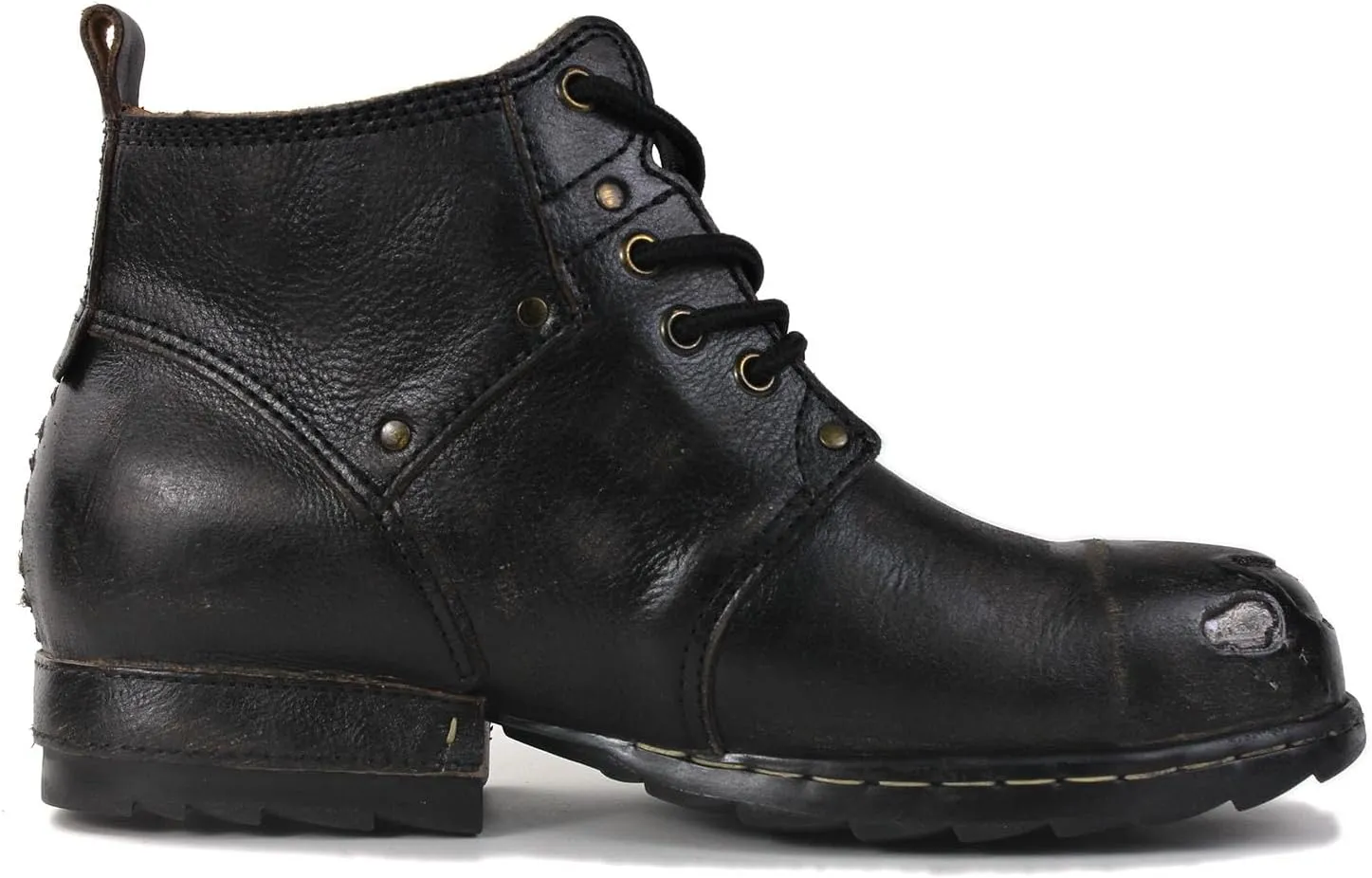 Men's Grippy Black Iron Piece Toe-tipped Design Chukka Boots Lace-up Motorcycle Casual Leather Dress Ankle Boot for Men Fashion 6015-3-A-R