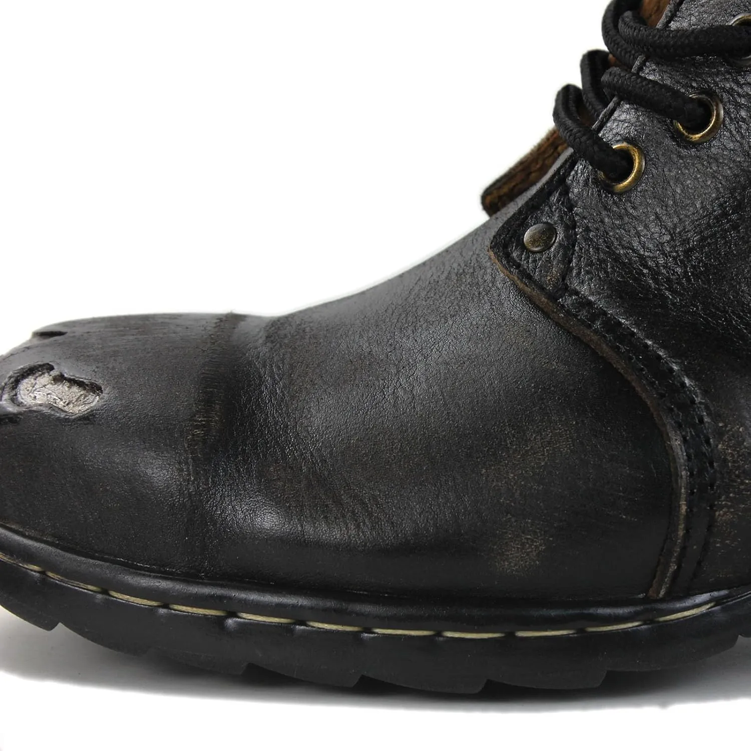 Men's Grippy Black Iron Piece Toe-tipped Design Chukka Boots Lace-up Motorcycle Casual Leather Dress Ankle Boot for Men Fashion 6015-3-A-R