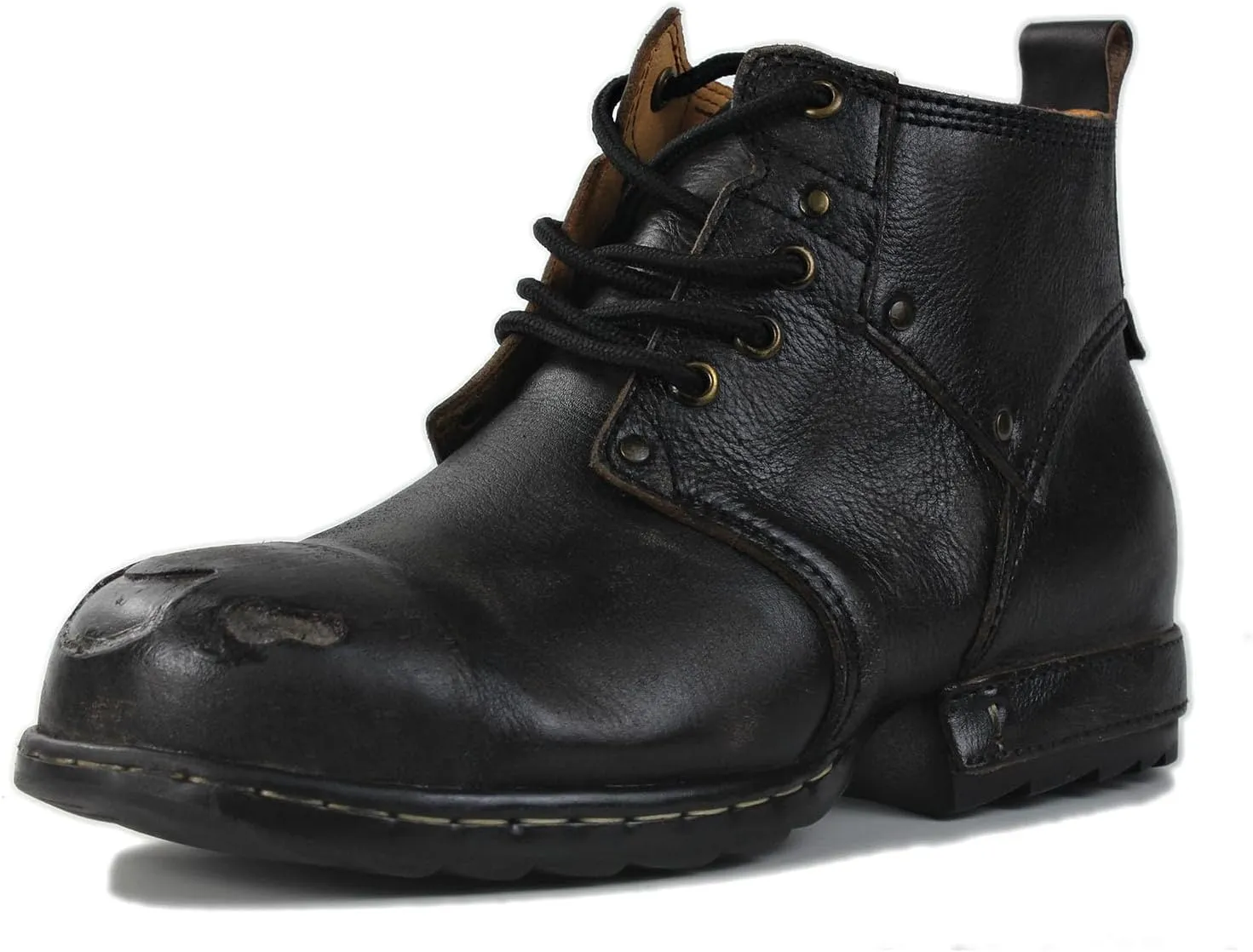 Men's Grippy Black Iron Piece Toe-tipped Design Chukka Boots Lace-up Motorcycle Casual Leather Dress Ankle Boot for Men Fashion 6015-3-A-R