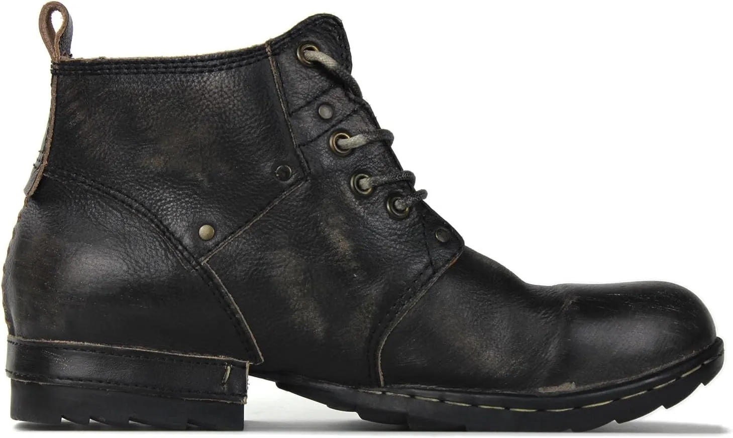 Men's Grippy Black Iron Piece Toe-tipped Design Chukka Boots Lace-up Motorcycle Casual Leather Dress Ankle Boot for Men Fashion 6015-3-A-R