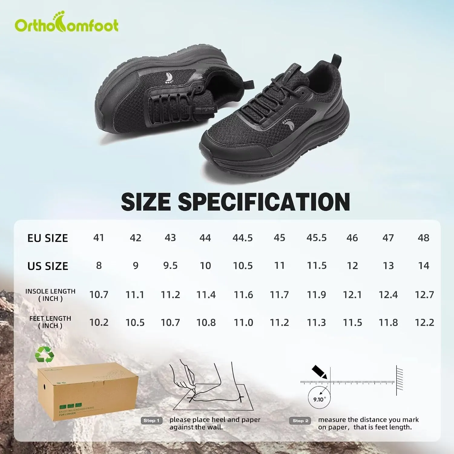 Men's Orthopedic Trail Running Shoes: Comfortable Arch Support Plantar Fasciitis Cross Training Athletic Sneakers, Orthotic Flat Feet Hiking Workout Tennis Walking Sports Shoes for Foot Heel Pain