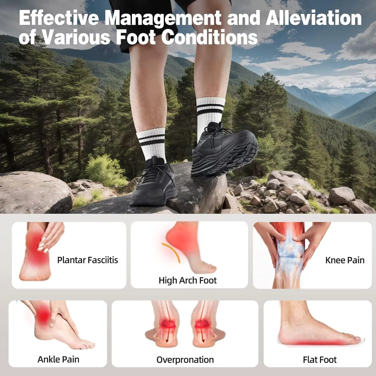 Men's Orthopedic Trail Running Shoes: Comfortable Arch Support Plantar Fasciitis Cross Training Athletic Sneakers, Orthotic Flat Feet Hiking Workout Tennis Walking Sports Shoes for Foot Heel Pain