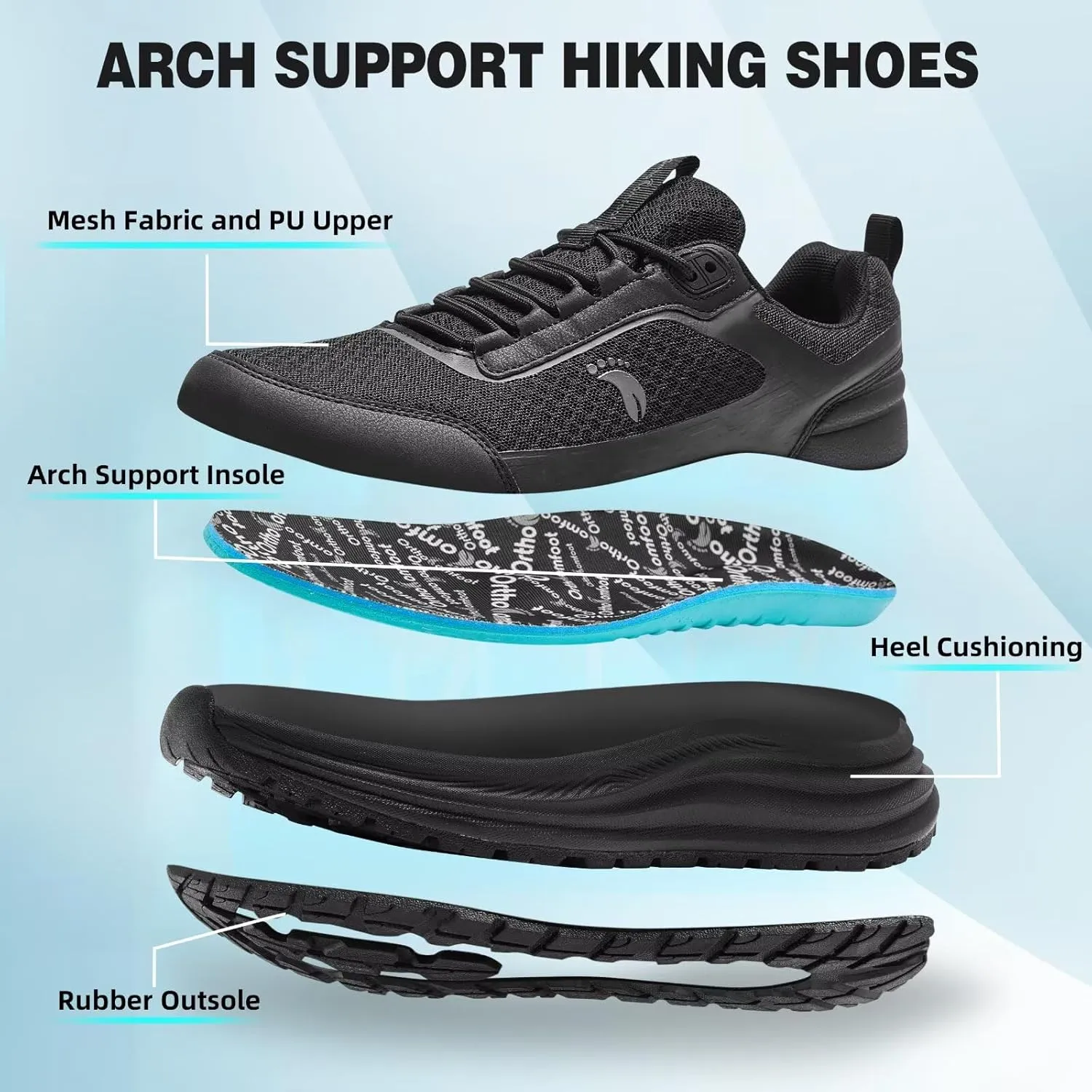 Men's Orthopedic Trail Running Shoes: Comfortable Arch Support Plantar Fasciitis Cross Training Athletic Sneakers, Orthotic Flat Feet Hiking Workout Tennis Walking Sports Shoes for Foot Heel Pain