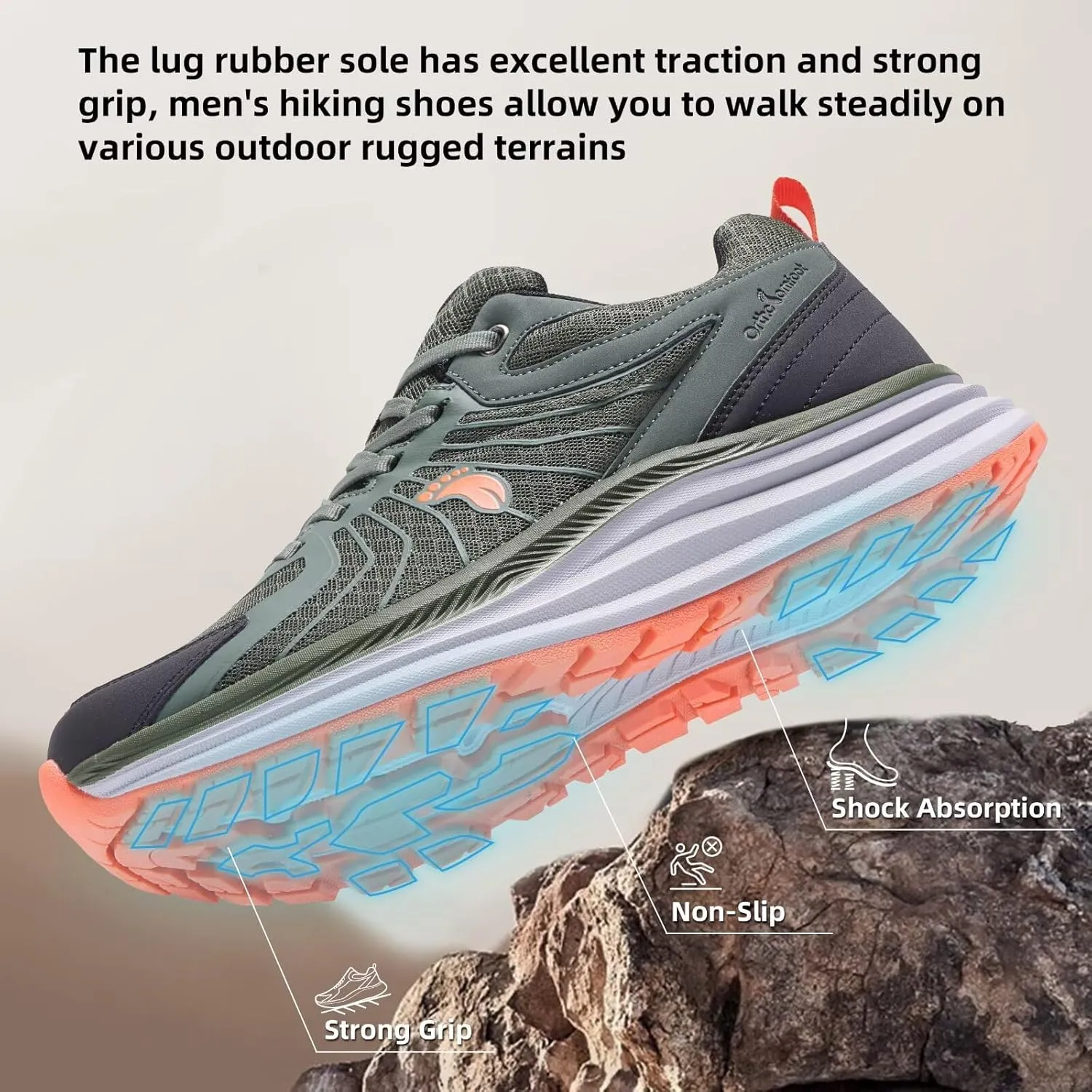 Men's Orthopedic Trail Running Shoes: Comfortable Casual Arch Support Plantar Fasciitis Workout Walking Shoes, Orthotic Flat Feet Hiking Sport Gym Cross Training Sneakers for Foot and Heel Pain Relief