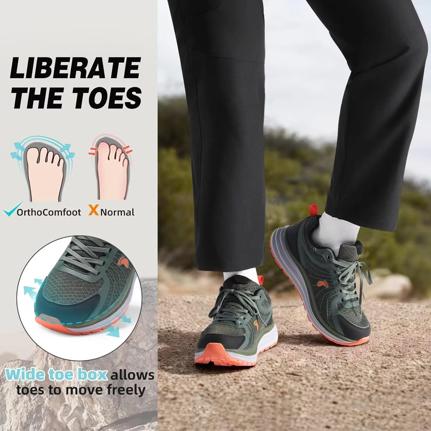 Men's Orthopedic Trail Running Shoes: Comfortable Casual Arch Support Plantar Fasciitis Workout Walking Shoes, Orthotic Flat Feet Hiking Sport Gym Cross Training Sneakers for Foot and Heel Pain Relief