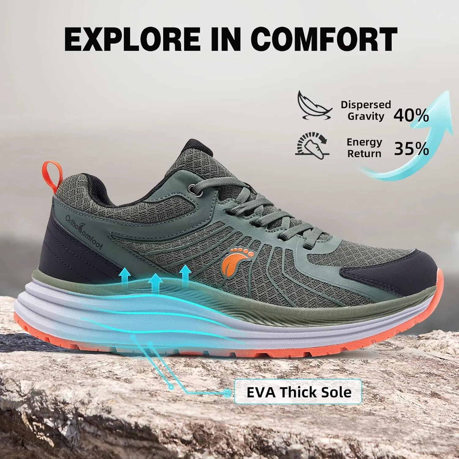 Men's Orthopedic Trail Running Shoes: Comfortable Casual Arch Support Plantar Fasciitis Workout Walking Shoes, Orthotic Flat Feet Hiking Sport Gym Cross Training Sneakers for Foot and Heel Pain Relief