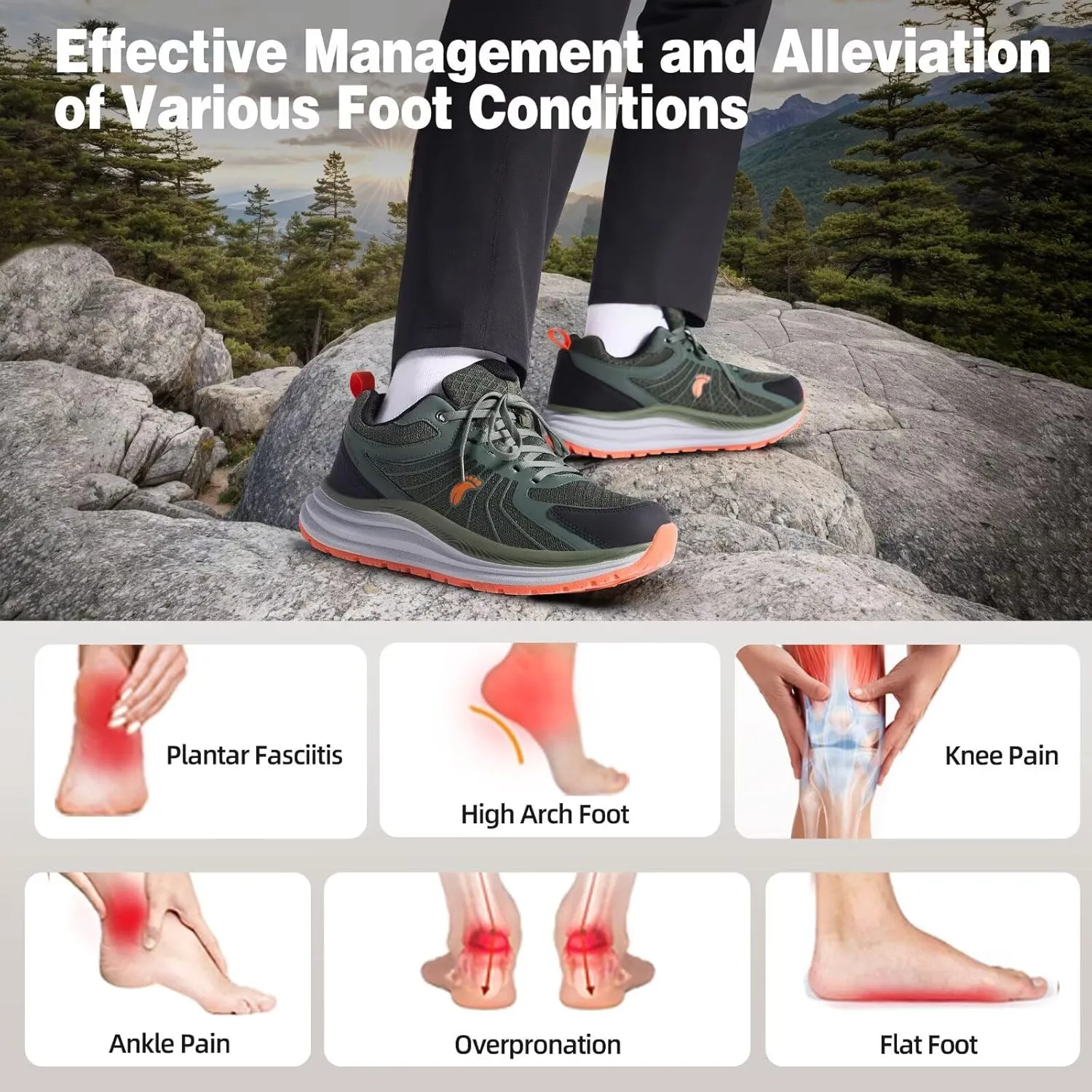 Men's Orthopedic Trail Running Shoes: Comfortable Casual Arch Support Plantar Fasciitis Workout Walking Shoes, Orthotic Flat Feet Hiking Sport Gym Cross Training Sneakers for Foot and Heel Pain Relief