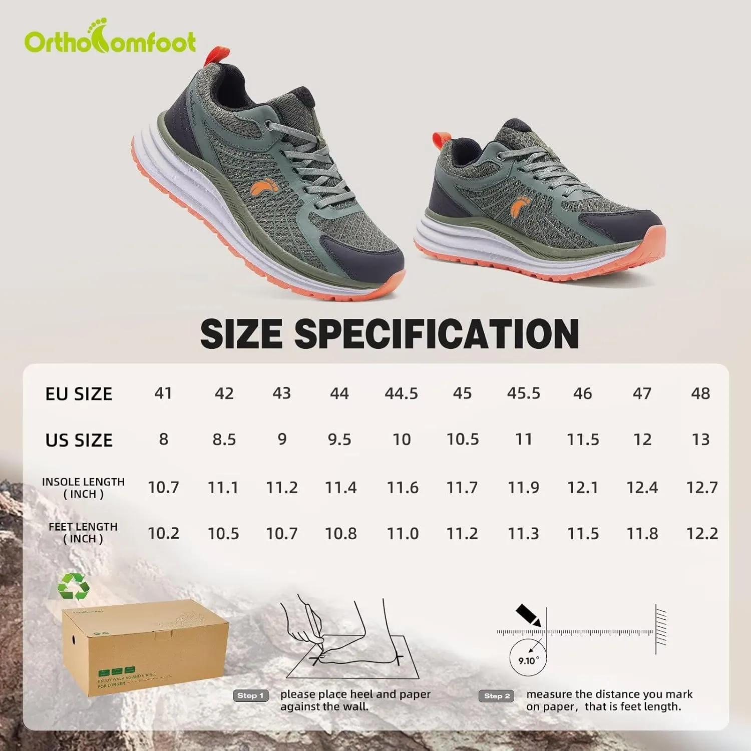 Men's Orthopedic Trail Running Shoes: Comfortable Casual Arch Support Plantar Fasciitis Workout Walking Shoes, Orthotic Flat Feet Hiking Sport Gym Cross Training Sneakers for Foot and Heel Pain Relief