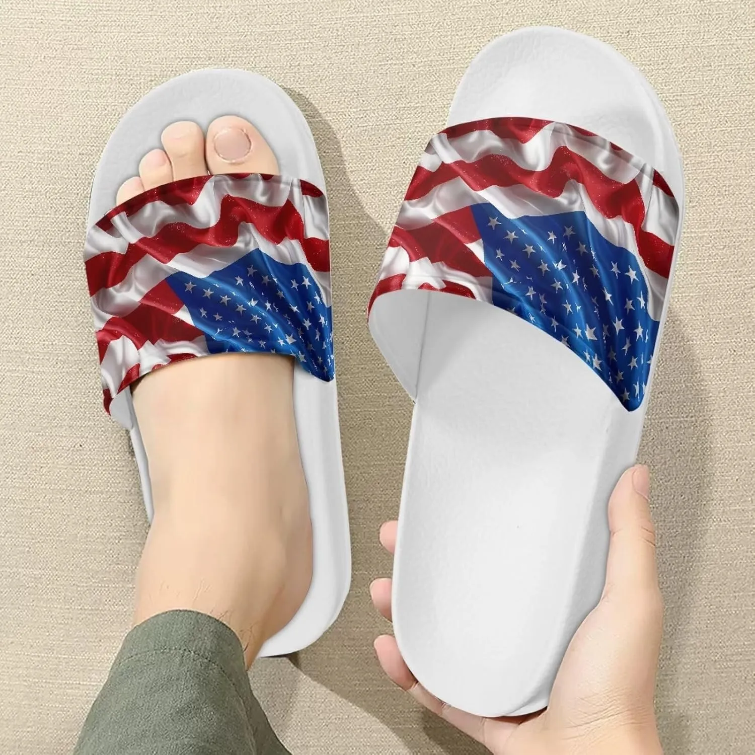 Mens Pillow House Slide Sandals Non-Slip White Bath Sandals Wide Width EVA Flat Shoes Quick Drying Peep Toe Slippers Beach Dress Shoes