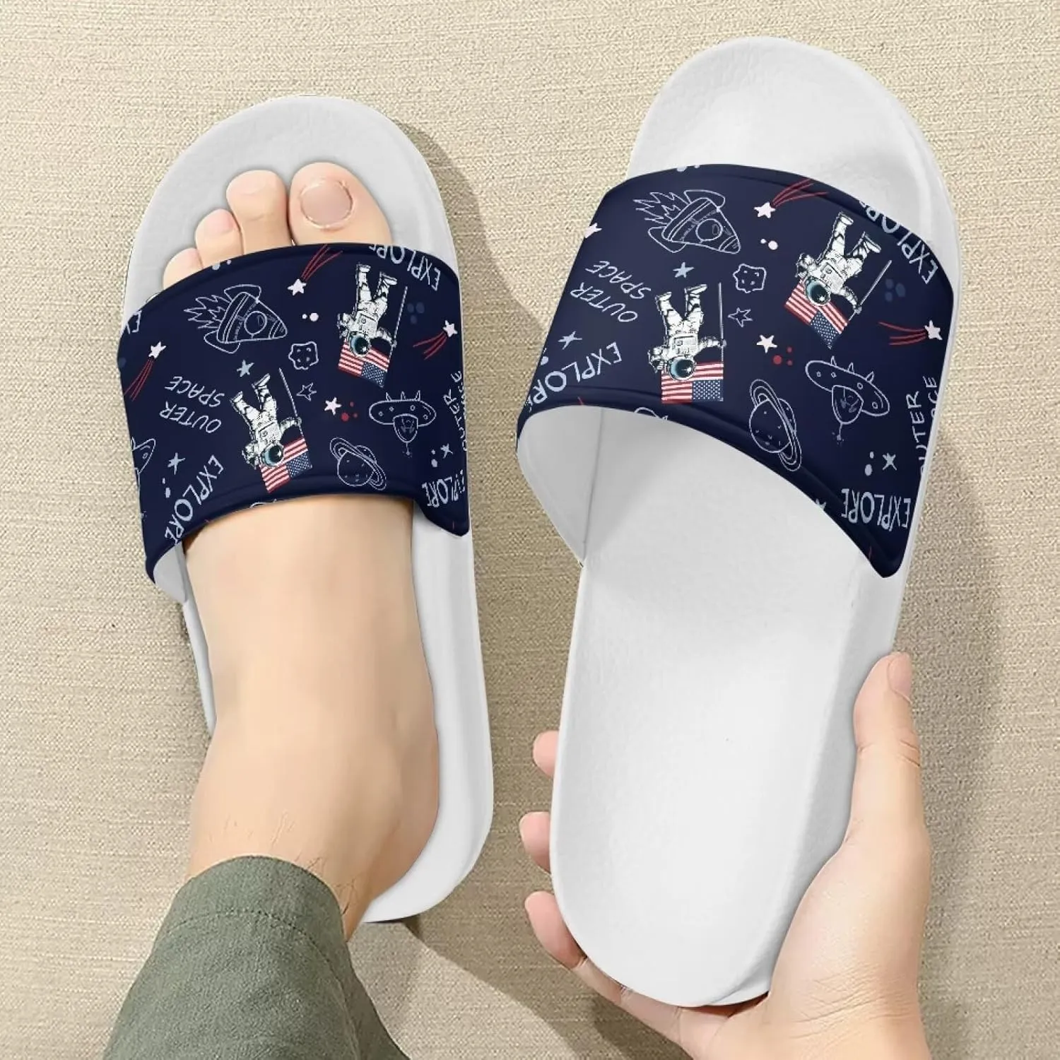 Mens Pillow House Slide Sandals Non-Slip White Bath Sandals Wide Width EVA Flat Shoes Quick Drying Peep Toe Slippers Beach Dress Shoes