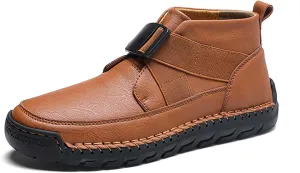 Men's Premium Leather Walking Shoes, Mid Top Fashion Casual Sneakers, Business Casual Leather Shoes, Driving Shoes, Durable, Hand Sewn, Easy to Put on