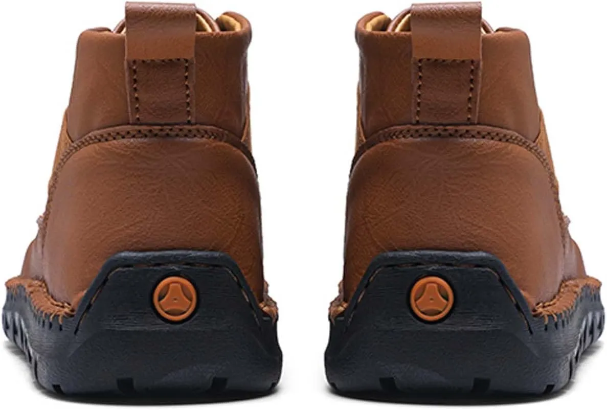 Men's Premium Leather Walking Shoes, Mid Top Fashion Casual Sneakers, Business Casual Leather Shoes, Driving Shoes, Durable, Hand Sewn, Easy to Put on
