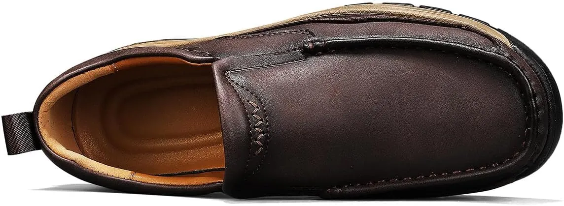 Men's Slip-On Loafers Casual Walking Shoes Comfort Leather Moccasin Style with Rugged Sole Work Office Dress Outdoor