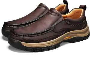 Men's Slip-On Loafers Casual Walking Shoes Comfort Leather Moccasin Style with Rugged Sole Work Office Dress Outdoor