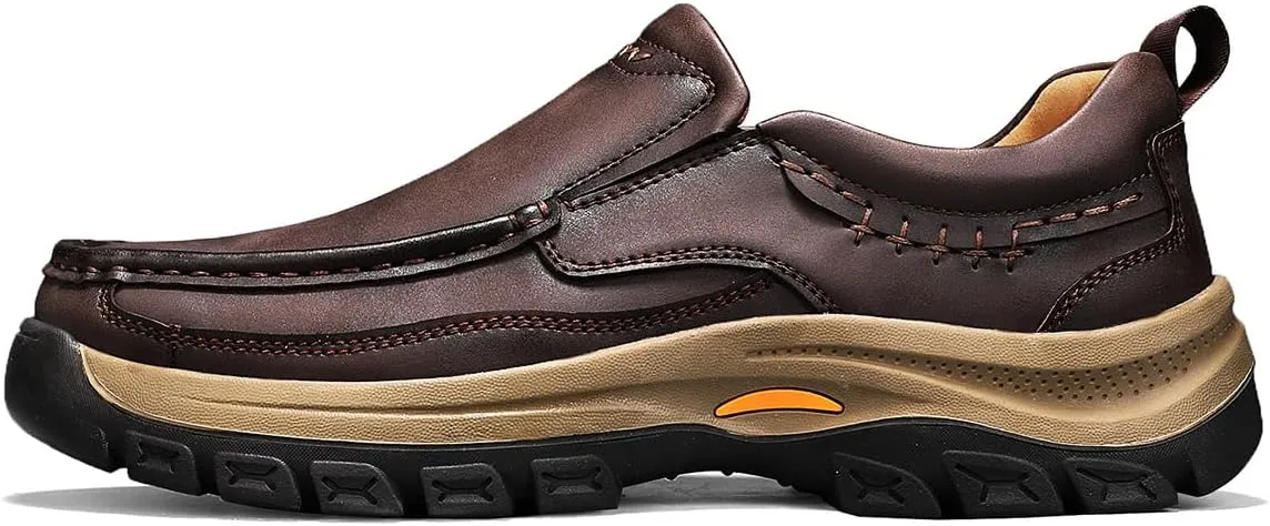 Men's Slip-On Loafers Casual Walking Shoes Comfort Leather Moccasin Style with Rugged Sole Work Office Dress Outdoor
