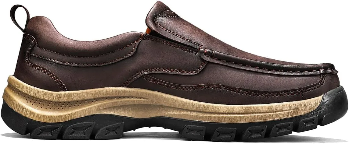 Men's Slip-On Loafers Casual Walking Shoes Comfort Leather Moccasin Style with Rugged Sole Work Office Dress Outdoor