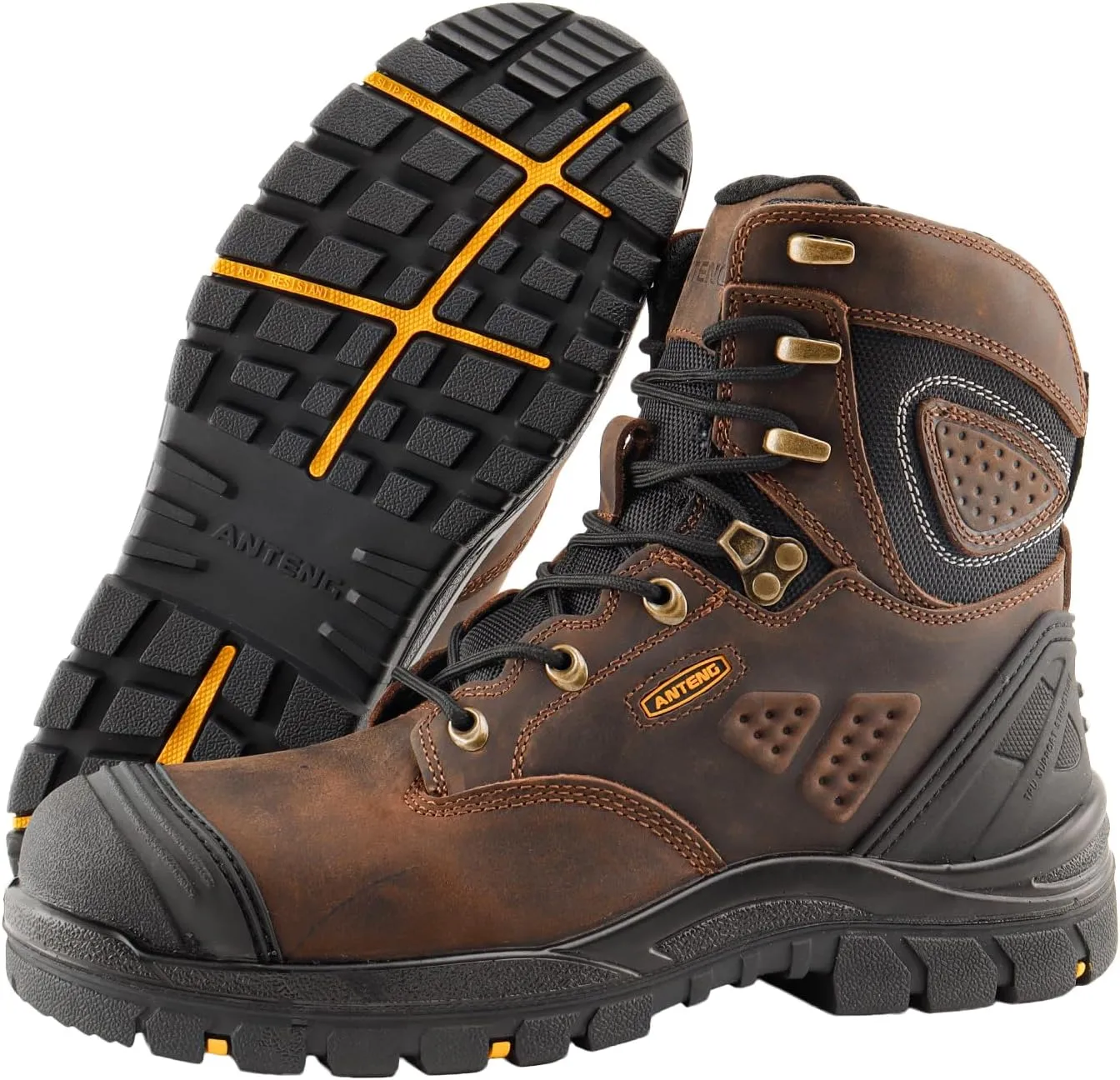 Men's Work & Safety Footwear, Mens Composite Toe Work Boots, Non-Slip Waterproof Work Boots for Men, Anti-Static, Anti-Puncturing with 2 PU Insole for Workers' Safety
