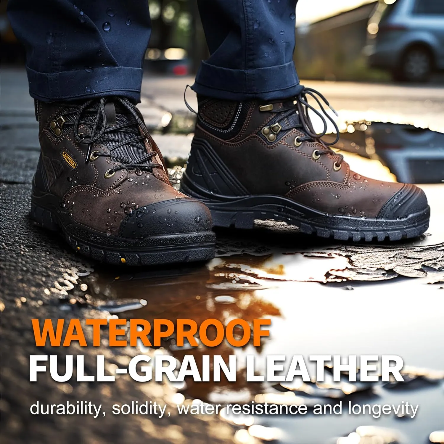 Men's Work & Safety Footwear, Mens Composite Toe Work Boots, Non-Slip Waterproof Work Boots for Men, Anti-Static, Anti-Puncturing with 2 PU Insole for Workers' Safety