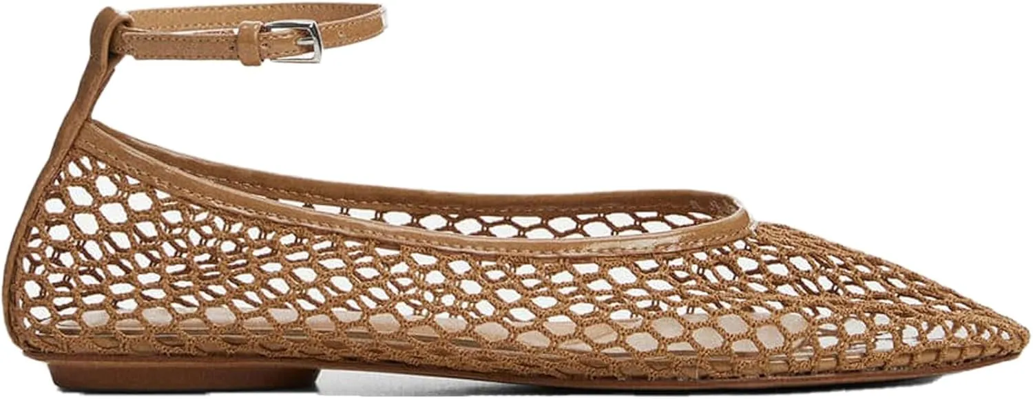 Mesh Ankle Strap Flats for Women Round Toe Ballet Flats Shoes,Casual Mary Jane Flats Comfortable Daily Dress Shoes