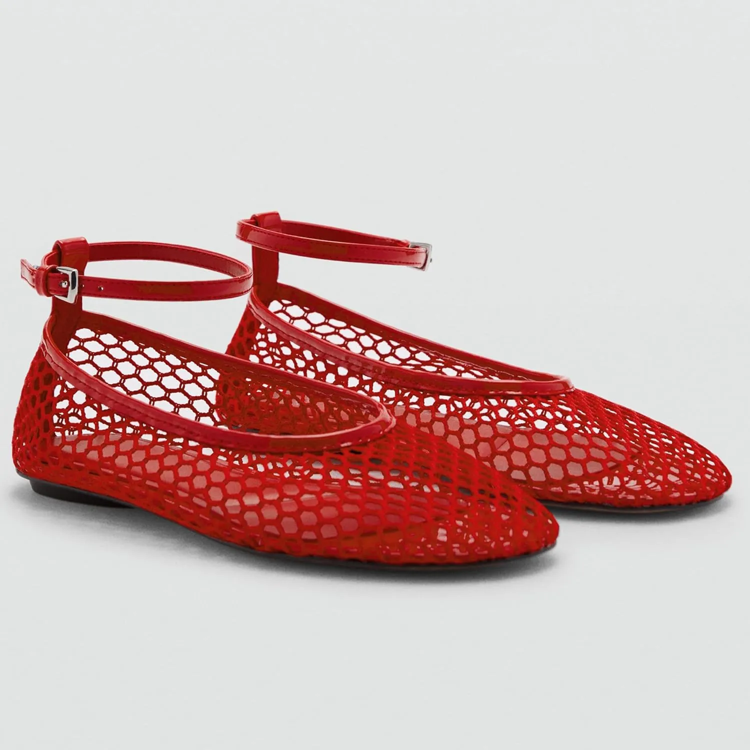 Mesh Ankle Strap Flats for Women Round Toe Ballet Flats Shoes,Casual Mary Jane Flats Comfortable Daily Dress Shoes