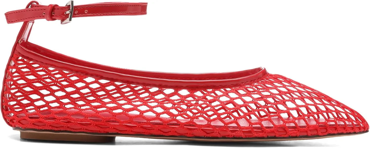 Mesh Ankle Strap Flats for Women Round Toe Ballet Flats Shoes,Casual Mary Jane Flats Comfortable Daily Dress Shoes