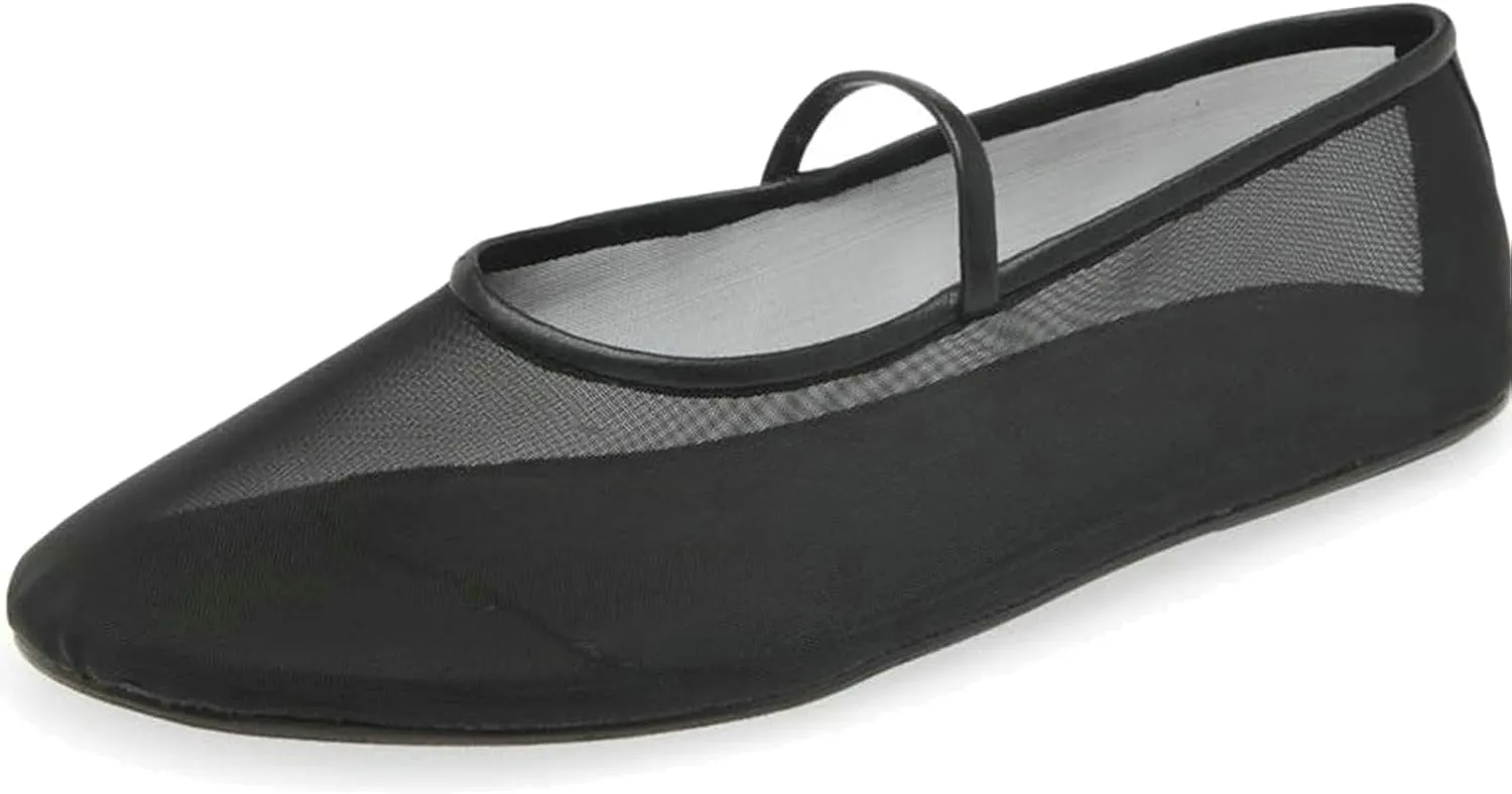 Mesh Ballet Flats for Women Ballerina Mary Janes Flats Embroidered Floral Nude Round Toe Pumps Comfortable Casual Shoes