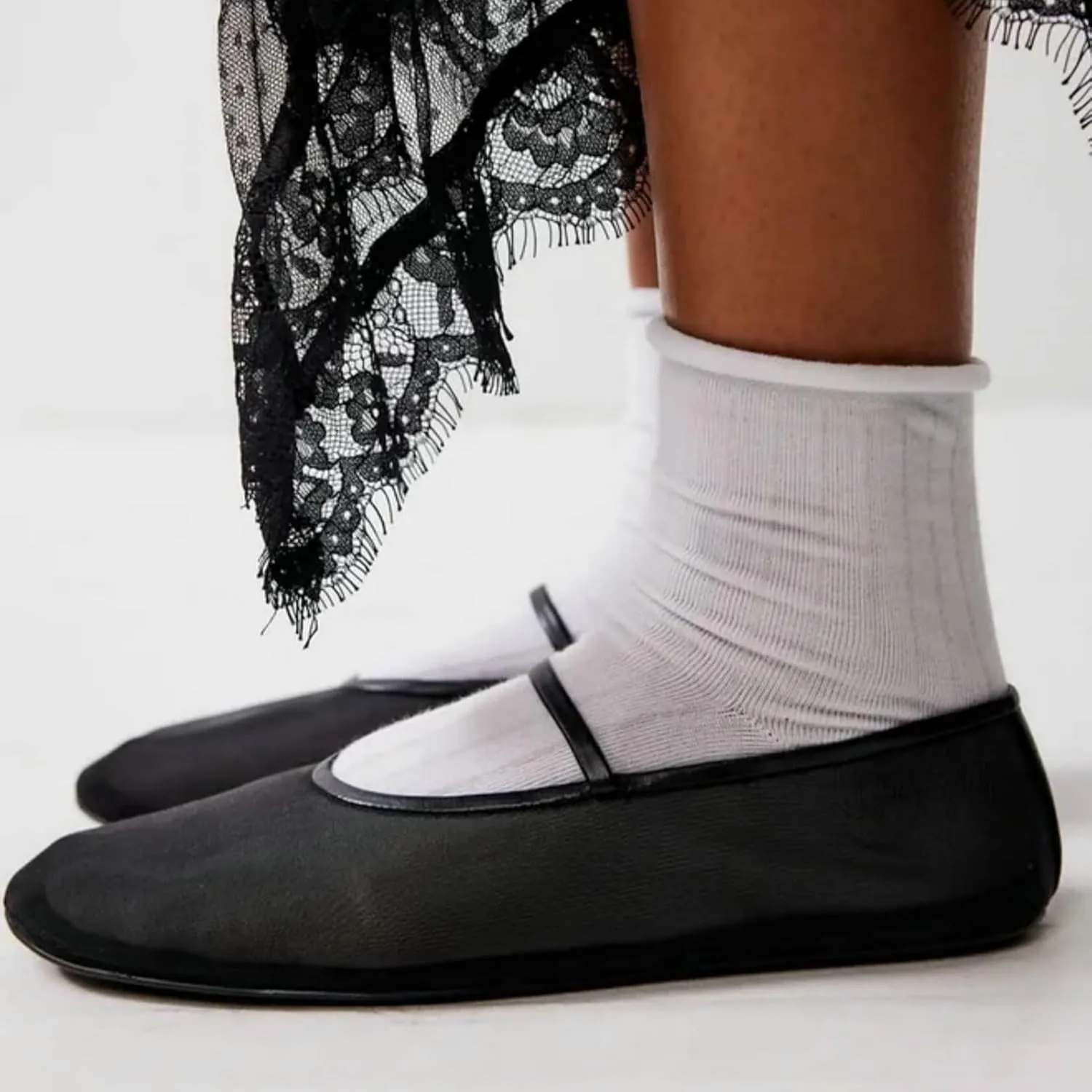Mesh Ballet Flats for Women Ballerina Mary Janes Flats Embroidered Floral Nude Round Toe Pumps Comfortable Casual Shoes